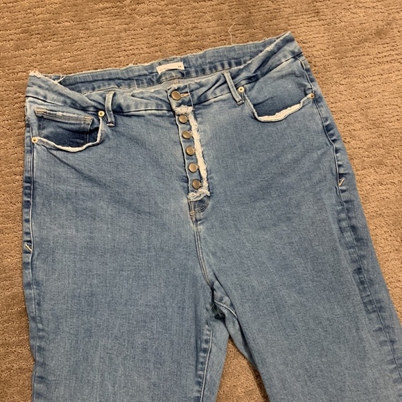 Good American Good Legs Exposed Button Fly Flare Blue Jeans size 18 High Waist - Picture 4 of 9